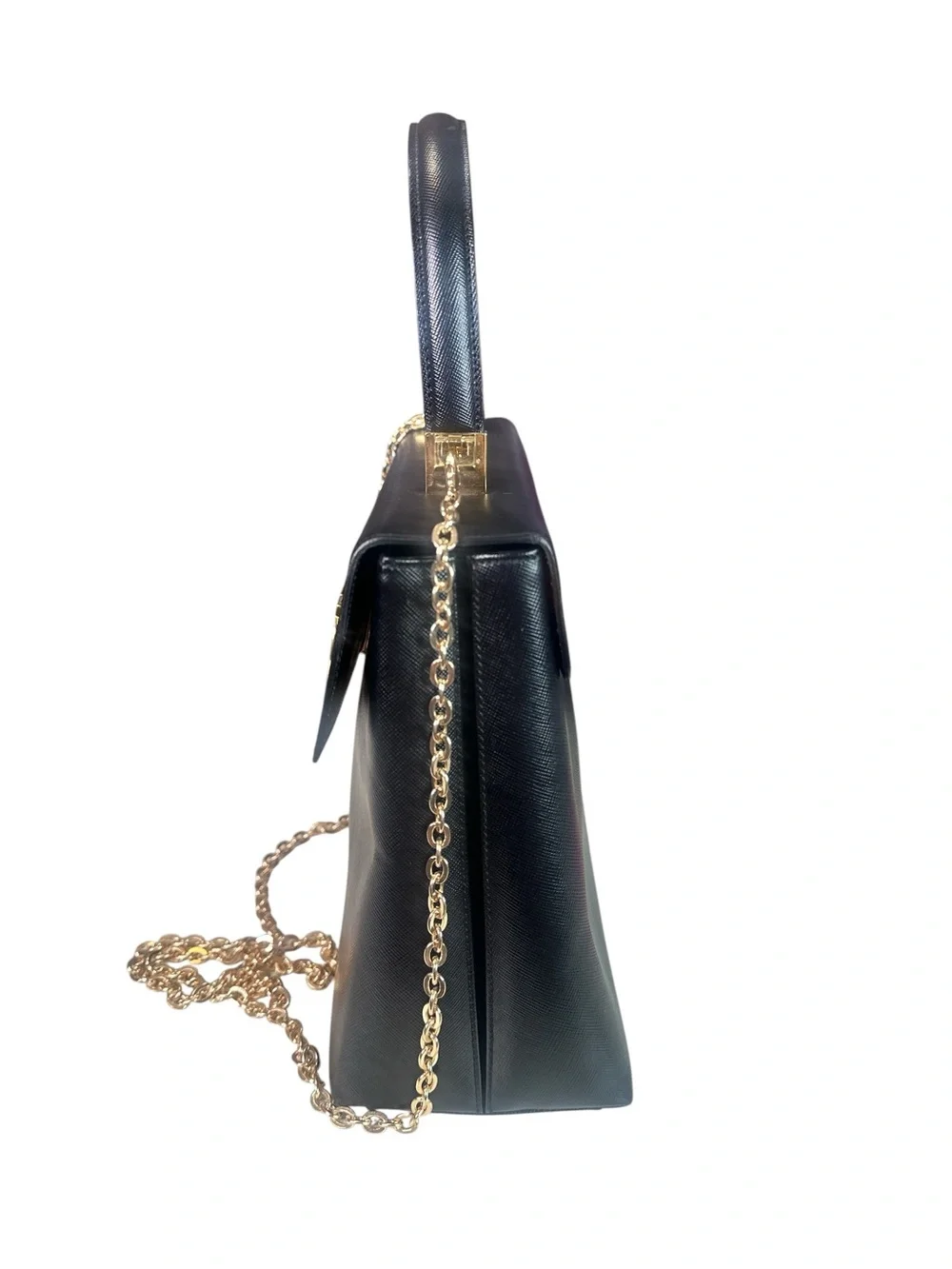 Salvatore Ferragamo Elegant Black Top-Handle Shoulder Bag with provided chain